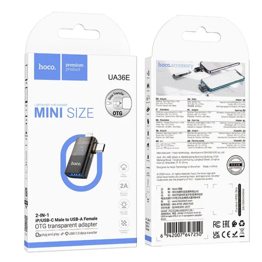 HOCO adapter OTG 2in1 Lightning (férfi) / Type C (férfi) USB A (női) csatlakozóhoz UA36E fekete - 5