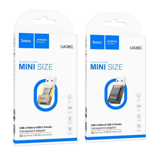 HOCO adapter USB A (férfi) - Typ C (női) UA36C átlátszó fekete - 6