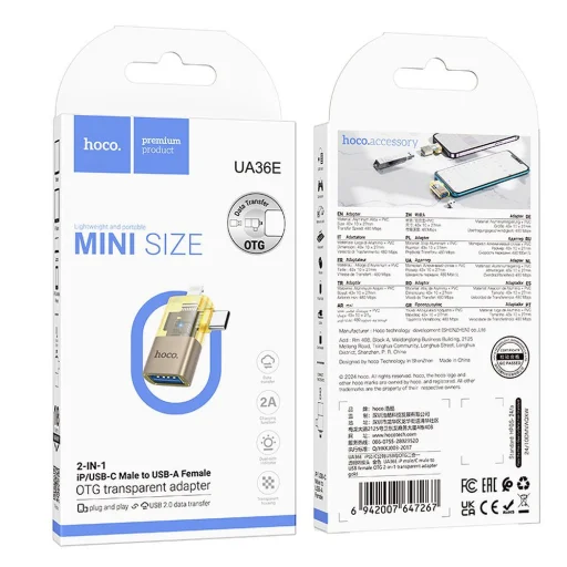 HOCO átalakító OTG 2 az 1-ben Lightning (férfi) / Type C (férfi) USB A (női) UA36E arany - 5