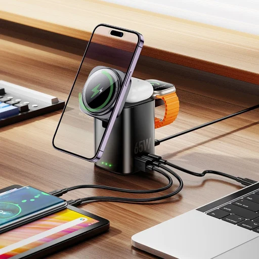 HOCO vezeték nélküli töltő 6 az 1-ben Apple Watch kompatibilis PD QC 65W CQ20A fekete - 9