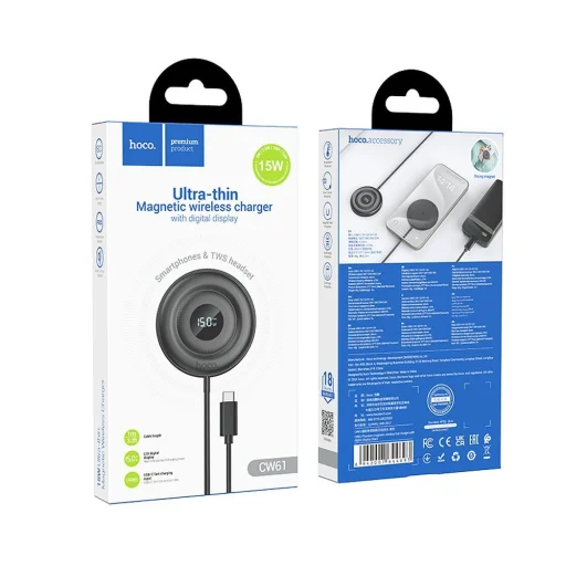 HOCO vezeték nélküli töltő kompatibilis MagSafe-fel, digitális kijelzővel, 2A, 15W, fekete - 5
