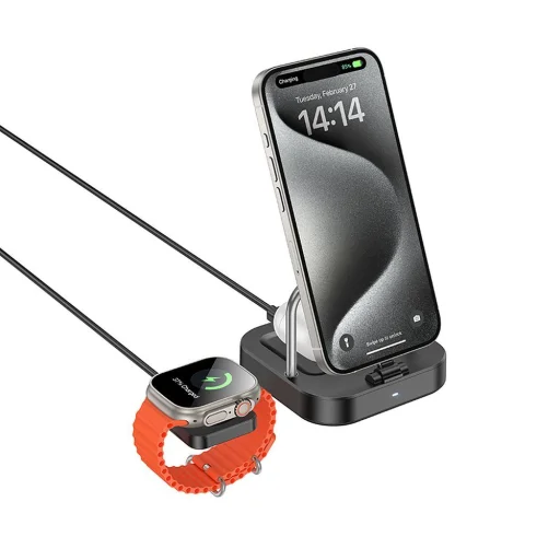 HOCO vezeték nélküli töltő 3 az 1-ben kompatibilis Apple Watch 3A 5W CQ16A fekete - 1