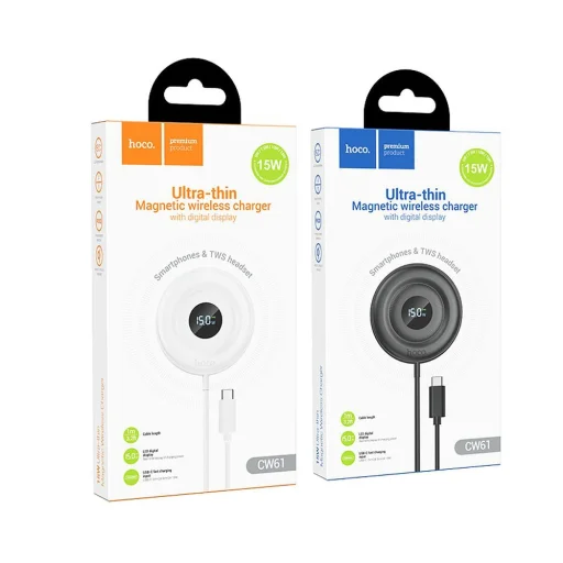 HOCO vezeték nélküli töltő kompatibilis MagSafe-fel, digitális kijelzővel, 2A, 15W, fekete - 6