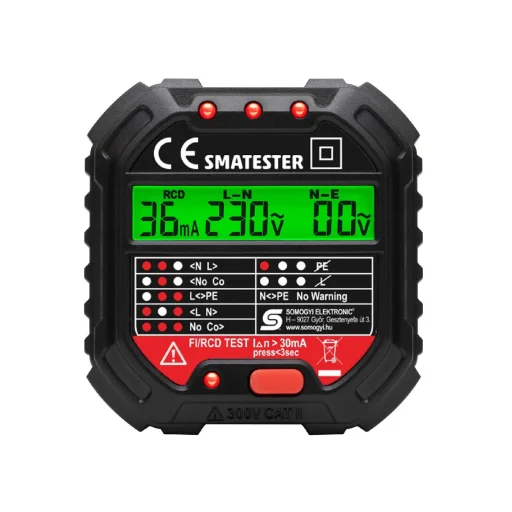 Home SMATESTER konnektor teszter, LED visszajelzők, Voltmérő, L-N, N-E, RCD mA, Fi és RCD relé ellenőrző, elem nélkül működik, max. 250 V~ aljzatokhoz - 2