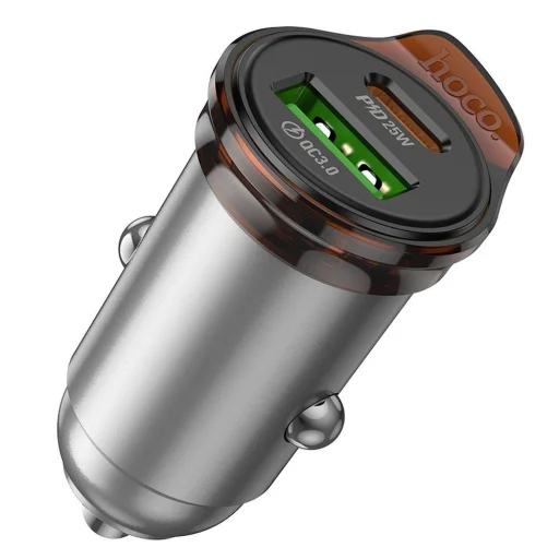 HOCO autós töltő USB A + Type C + Type C kábel PD QC3.0 43W NZ16A fémes szürke - 3