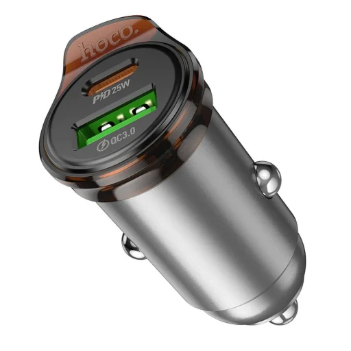HOCO autós töltő USB A + Type C + Type C kábel PD QC3.0 43W NZ16A fémes szürke - 5
