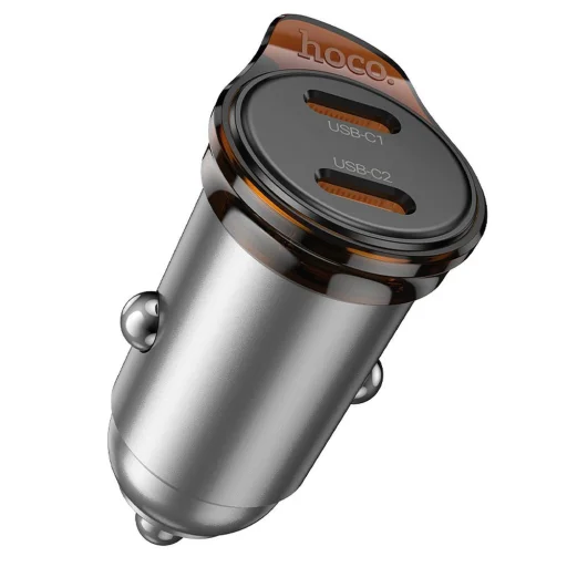 HOCO autós töltő 2 x Type C PD QC3.0 45W NZ16B fém szürke - 2