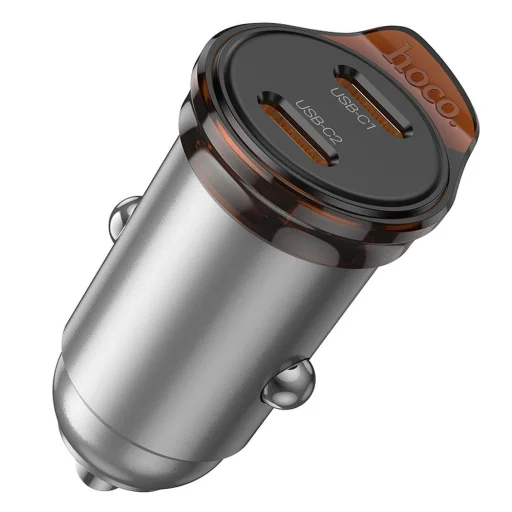 HOCO autós töltő 2 x Type C PD QC3.0 45W NZ16B fém szürke - 4