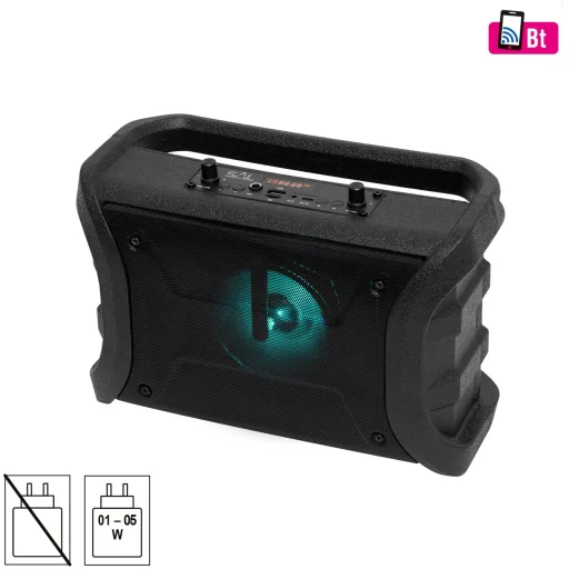 SAL BTWORKY munka és szabadidő hangszóró, 8 W, FM rádió, BT TWS, USB/microSD, AUX, RGB LED, USB-C töltőkábel, ~20 h üzemidő - 1