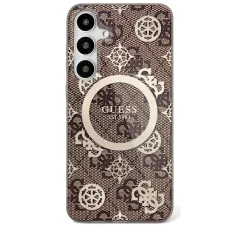 Guess 4G Background Gold Electroplated Peony Pattern MagSafe tok Samsung Galaxy S25-hez barna