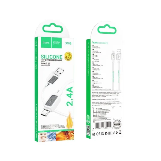 HOCO kábel USB A - Micro USB 2,4A X108 1 m fehér - 5