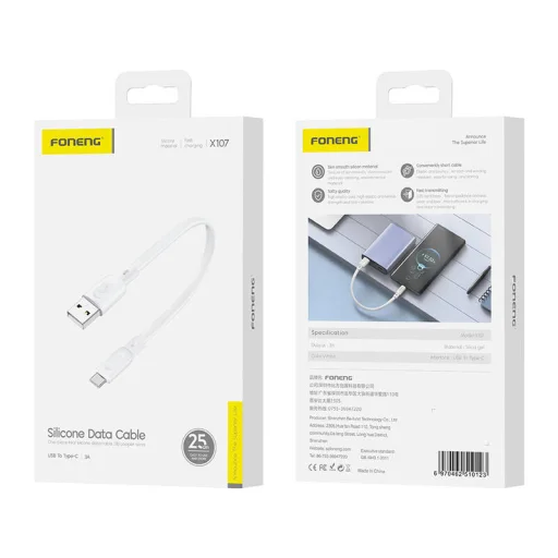 USB-A - USB-C Foneng X107 3A kábel, 0,25m (fehér) - 2