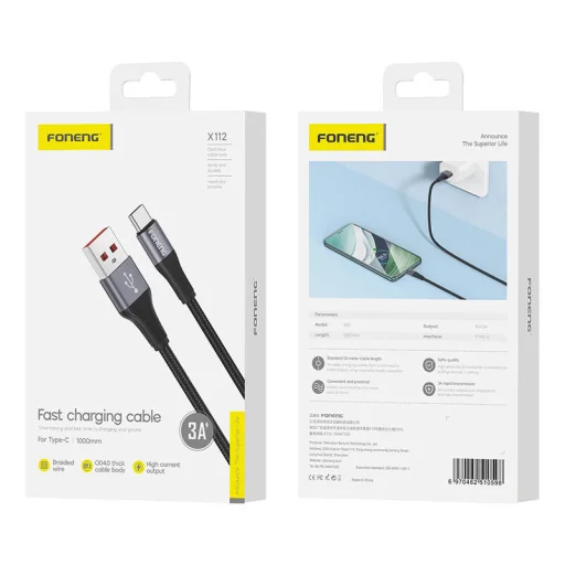 Foneng X112 USB-A - USB-C kábel, 3A, 1m (fekete) - 2
