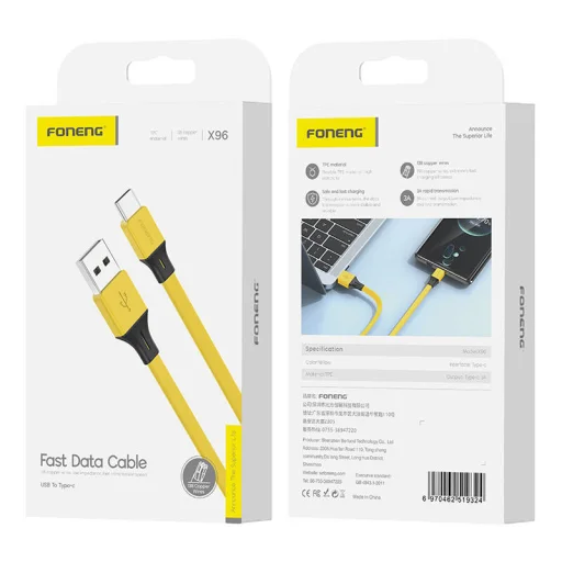 Cable USB-A to USB-C Foneng X96 2,4A, 1m (sárga) - 2