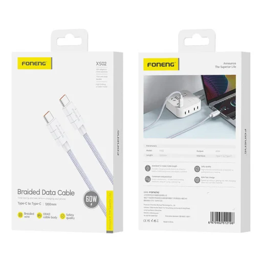 Kábel USB-C to USB-C Foneng XS02 60W, 1,2m (lila) - 2