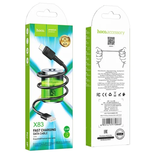 HOCO kábel USB A - Lightning 2,4A X83 1 m fekete - 6