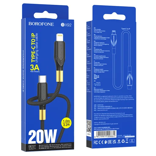 Borofone Lightning USB kábel BX92 Advantage - Type C to Lightning - PD 20W 1 méter fekete - 5
