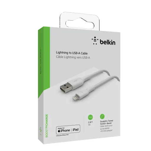Belkin BOOST CHARGE USB-A - Lightning kábel, fonott - 1M - Fehér - 2