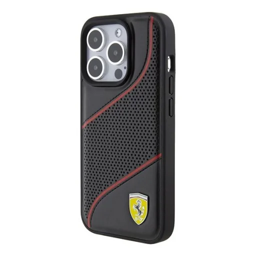 Ferrari Perforated Waves Metal Logo tok iPhone 15 Pro - fekete - 2