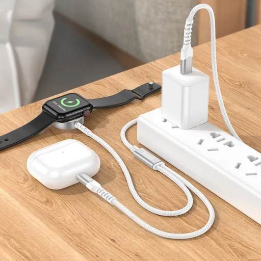 HOCO vezeték nélküli töltő 2 az 1-ben Type C Apple Watch-hoz + Lightning PD QC 3A CW54 1,2 m fehér - 4