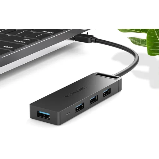 USB-C 3.0 Hub 4 Porthoz Tápegységgel Vention TGKBD 0.5m Fekete ABS - 3