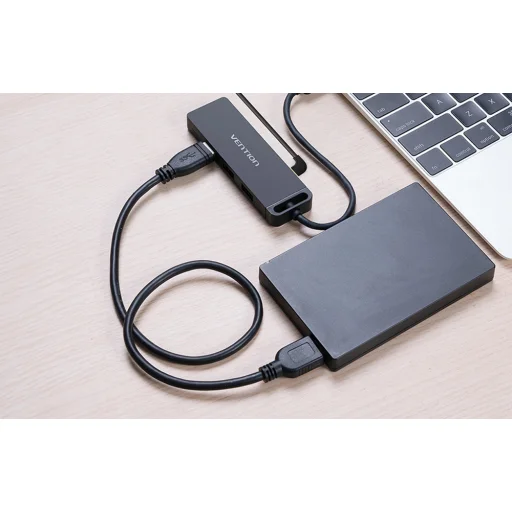 USB-C 3.0 Hub 4 Porthoz Tápegységgel Vention TGKBD 0.5m Fekete ABS - 7