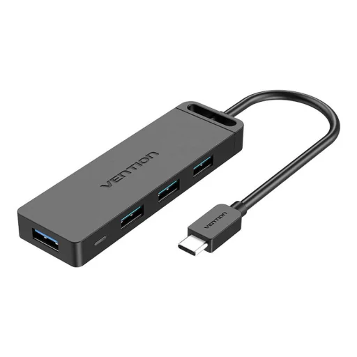 USB-C 3.0 Hub to 4 Ports with Power Adapter Vention TGKBF 1m Type ABS - 1