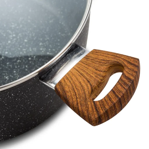 Nava 10-144-122 Nature tapadásmentes lábas, kőbevonattal, hőálló fogantyú, üvegfedő, 28 cm - 2