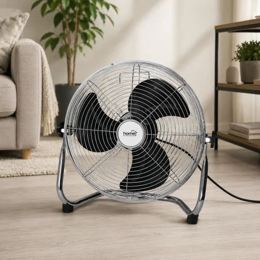 Home PVR 35 padlóventilátor, 60 W, 3 fokozat, 35 cm-es lapátátmérő, állítható fejdőlésszög, fém lapátok, fém rács - 1