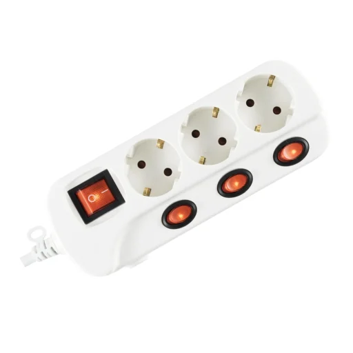 Home NVK 03K-3/WH/1,5 hálózati elosztó, 3 m, H05VV-F, 3G1,5 mm2 kábel, kapcsolós, 3 aljzat gyermekvédelemmel, max. 3500W, fehér - 1