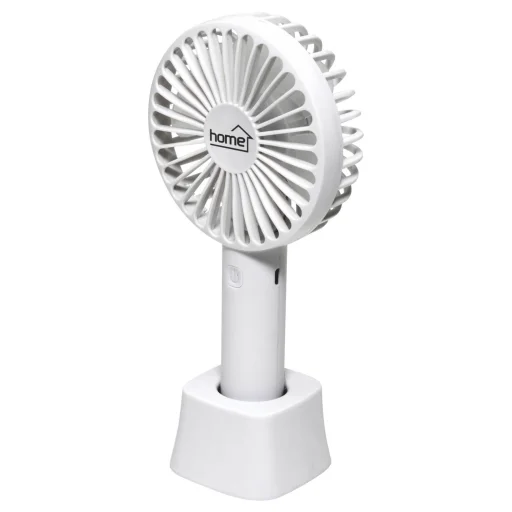 Home HF 9/WH kézi, tölthető ventilátor, 4 W, 10 cm-es lapátátmérő, 3 fokozat, 1200 mAh Li-ion akkumulátor, asztali tartó, fehér - 1