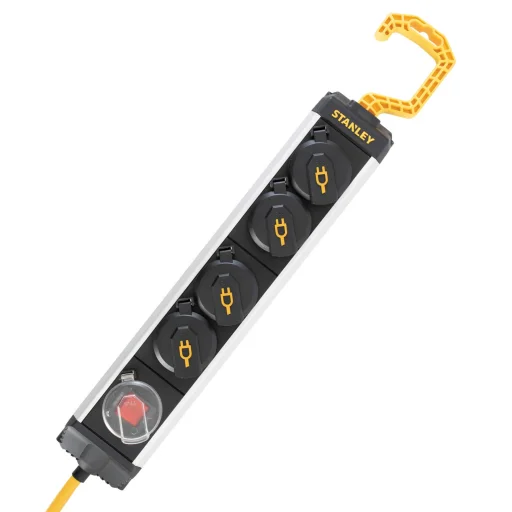 STANLEY SXECCD0RAJE 4-es elosztó kapcsolóval, 5 m, IP44-es védelem, alumínium ház, felakasztható, beltérben is használható, H07RN-F 3G1,5 mm2 kábel - 1