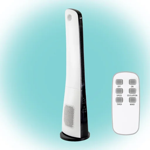 Home TWFR 110 oszlopventilátor, 45 W, 110 cm, 3 fokozat, 50°-os oszcillálás, távirányító, fehér - 1