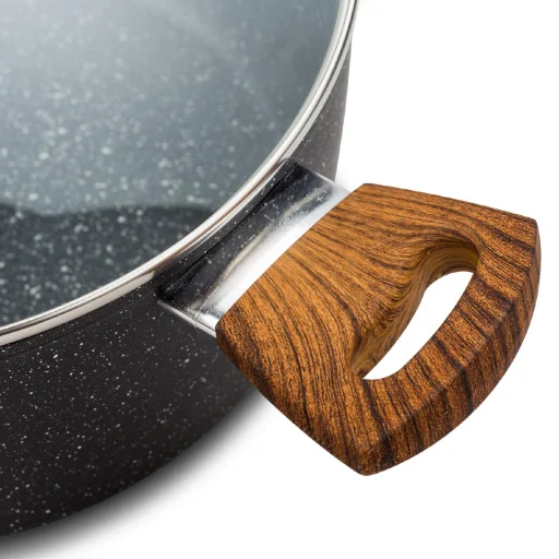 Nava 10-144-130 Nature tapadásmentes pecsenyesütő, kőbevonattal, hőálló fogantyú, üvegfedő, 28 cm - 2