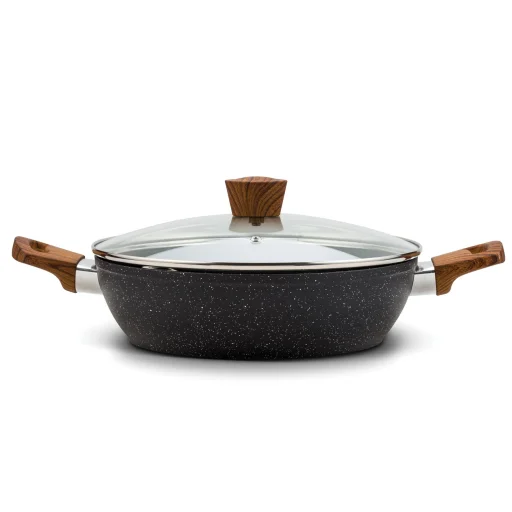 Nava 10-144-130 Nature tapadásmentes pecsenyesütő, kőbevonattal, hőálló fogantyú, üvegfedő, 28 cm - 1