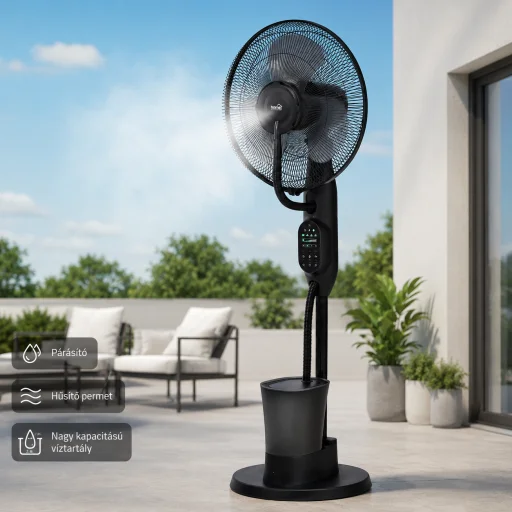 Home SFM43BK párásító ventilátor, 75 W, 40 cm névleges lapátátmérő, 3 lapát, 3 fokozat, oszcillálás, kikapcsolásidőzítés, 3 fokozatú párásítás, állítható dőlésszög - 2