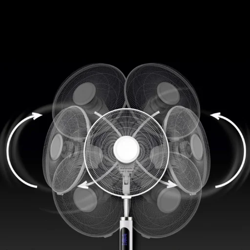 Home SFR 40 3D álló ventilátor, 60 W, 3 fokozat, 40 cm-es lapátátmérő, 3D-s oszcillálás, távirányító, átlátszó lapát, LED kijelző, fehér - 2