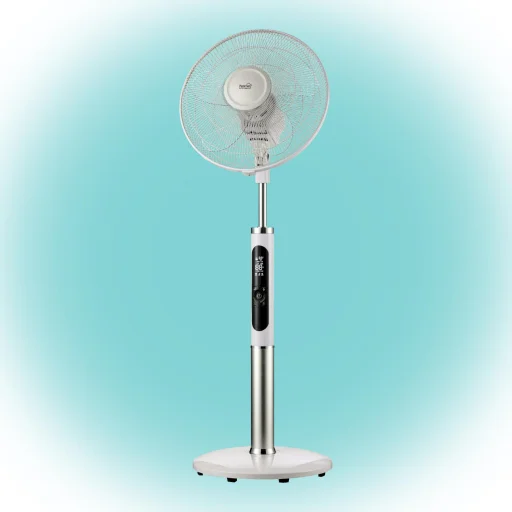 Home SFR 40 3D álló ventilátor, 60 W, 3 fokozat, 40 cm-es lapátátmérő, 3D-s oszcillálás, távirányító, átlátszó lapát, LED kijelző, fehér - 1
