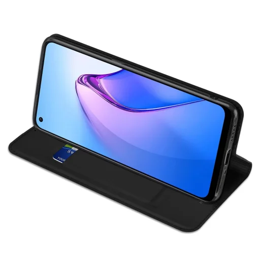 Dux Ducis Skin Pro tok Oppo Reno 8 fliptok kártyatartó állvánnyal fekete - 5