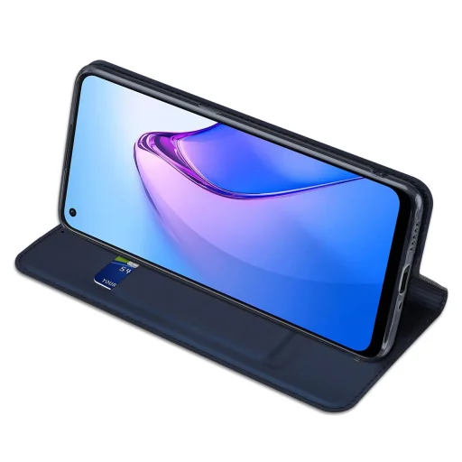 Dux Ducis Skin Pro tok Oppo Reno 8 fliptok kártyatartó állvány funkcióval kék - 5