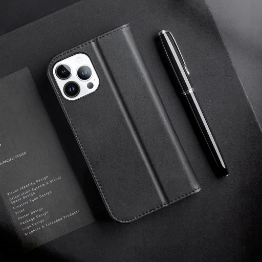 Dux Ducis Hivo bőr fliptok valódi bőr pénztárca kártyákhoz és dokumentumokhoz iPhone 14 Pro Max Piros tok - 11