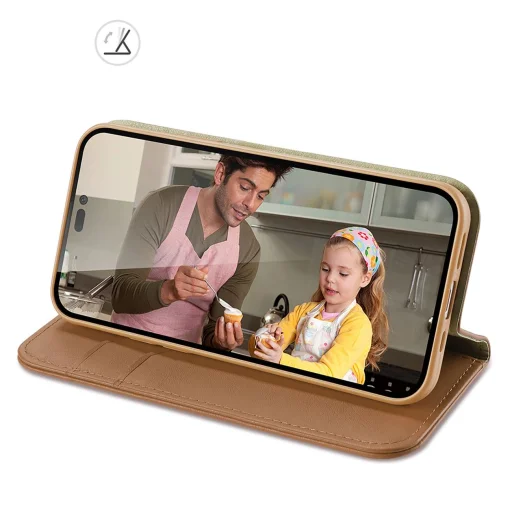 Dux Ducis Hivo Bőr Flip Tok Valódi Bőr Kártya- és Dokumentumtartó iPhone 14 Pro Max Barna tok - 8