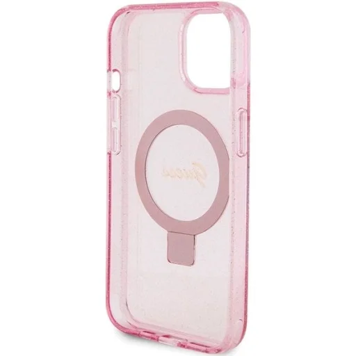 Guess Gyűrűs Állvány Script Csillogó Mágneses iPhone 15 és 14 Plus - rózsaszín tok - 7