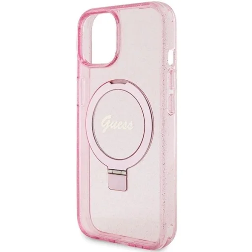 Guess Gyűrűs Állvány Script Csillogó Mágneses iPhone 15 és 14 Plus - rózsaszín tok - 6