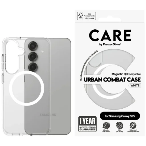 CARE by PanzerGlass Flagship Urban Combat White QI tok Samsung Galaxy S25 - Átlátszó - 1