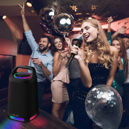 Blavec Hordozható Bluetooth Hangszóró TWS WS-01 Karaoke - 160W mikrofonnal (WS01-MB) fekete - 7