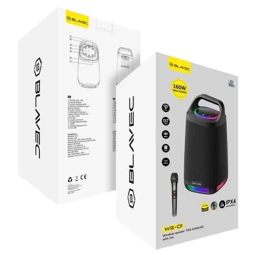 Blavec Hordozható Bluetooth Hangszóró TWS WS-01 Karaoke - 160W mikrofonnal (WS01-MB) fekete - 9