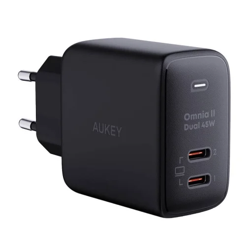  Fali töltő Aukey PA-B4T, 2xUSB-C, 45W (fekete) - 1