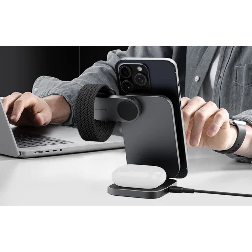 Mágneses vezeték nélküli töltő 3 az 1-ben MagFusion Aukey LC-MC312, 15W Qi2 (szürke) töltállomás - 6