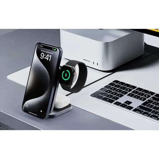 Mágneses vezeték nélküli töltő 3 az 1-ben MagFusion Aukey LC-MC312, 15W Qi2 (szürke) töltállomás - 4